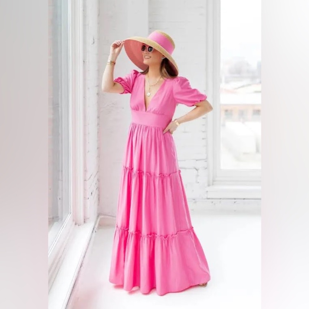 Sail to Sable Ava V-Neck Puff Sleeve Maxi Dress